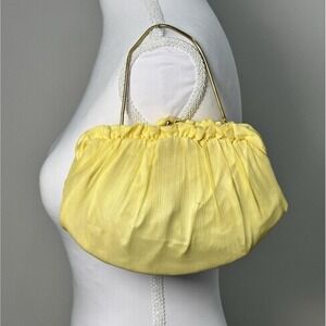 Vintage Yellow Chiffon Evening Bag HL USA Satin Lined Convertible‎ Clutch Purse